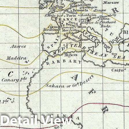 Historic Map : Black Map or Chart of The World's Isothermal Lines, 1851, Vintage Wall Art