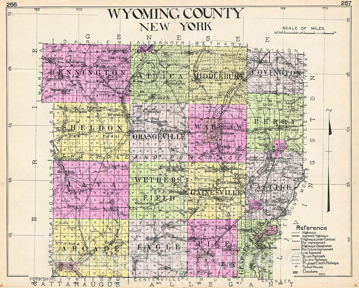 Historic Map : Century Map of Wyoming County, New York, 1912, Vintage Wall Art