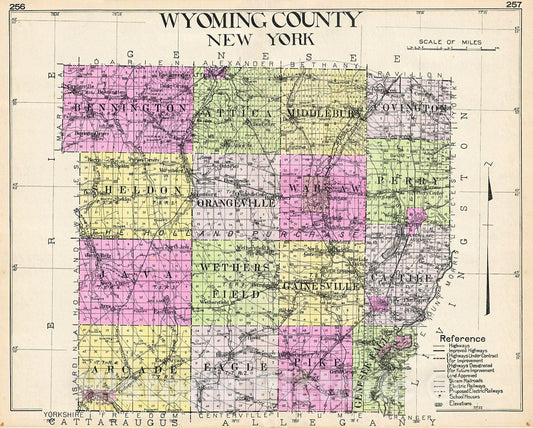 Historic Map : Century Map of Wyoming County, New York, 1912, Vintage Wall Art