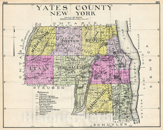 Historic Map : Century Map of Yates County, New York, 1912, Vintage Wall Art