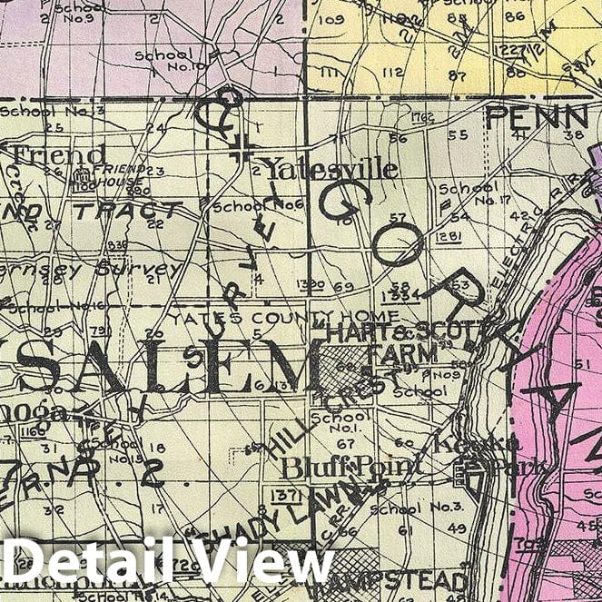 Historic Map : Century Map of Yates County, New York, 1912, Vintage Wall Art