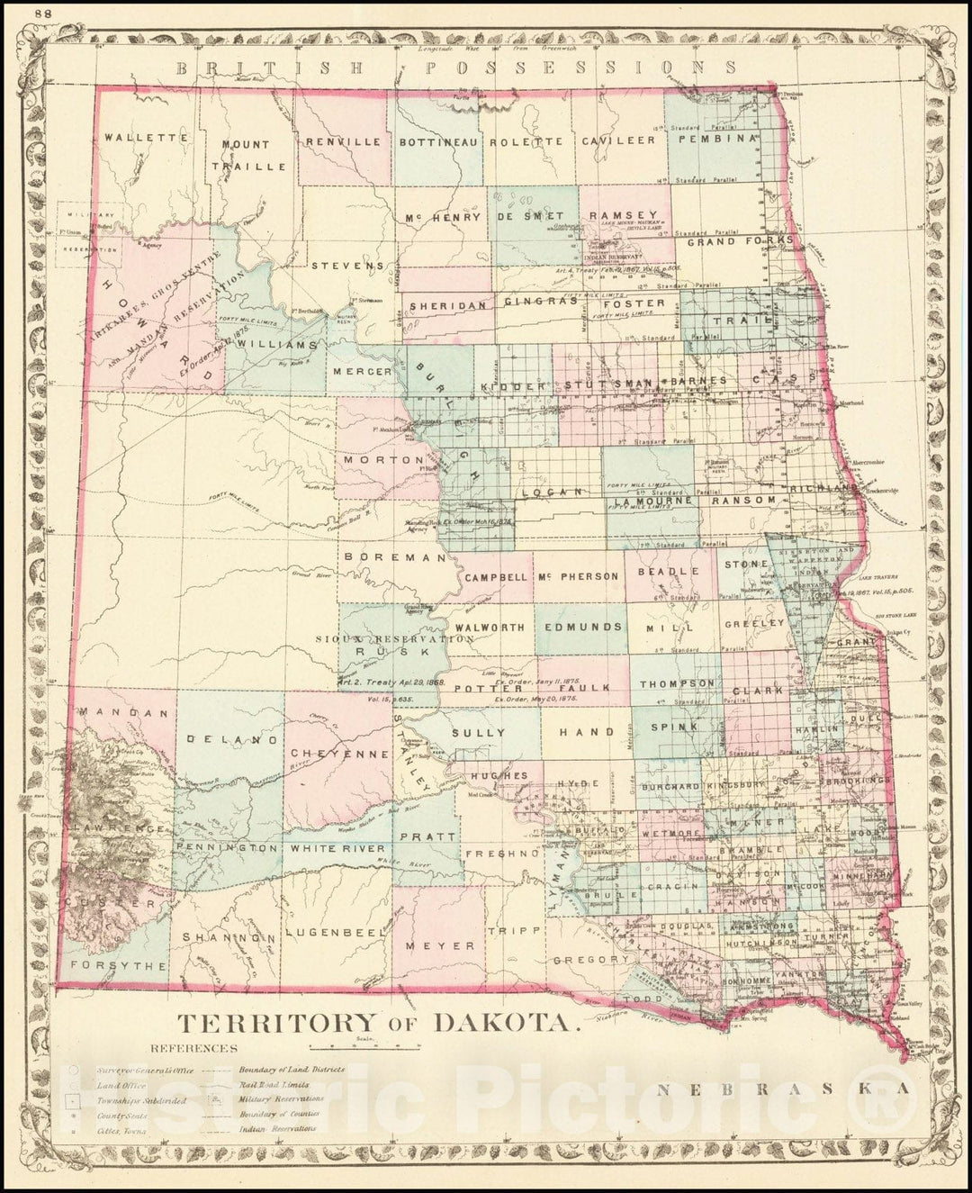 Historic Map : Territory of Dakota, 1878, Vintage Wall Art
