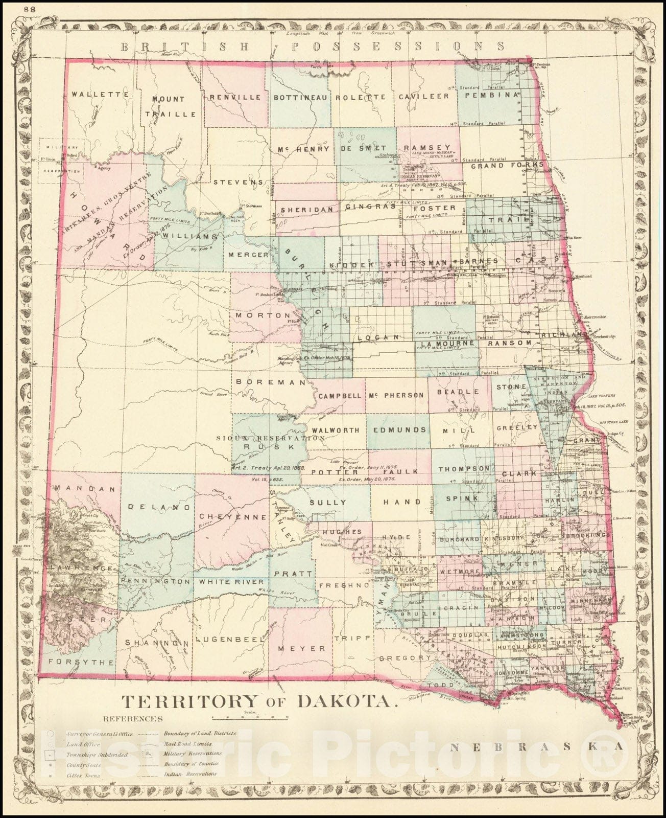 Historic Map : Territory of Dakota, 1878, Vintage Wall Art
