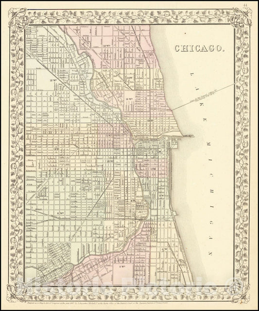 Historic Map : Chicago, 1867, Vintage Wall Art
