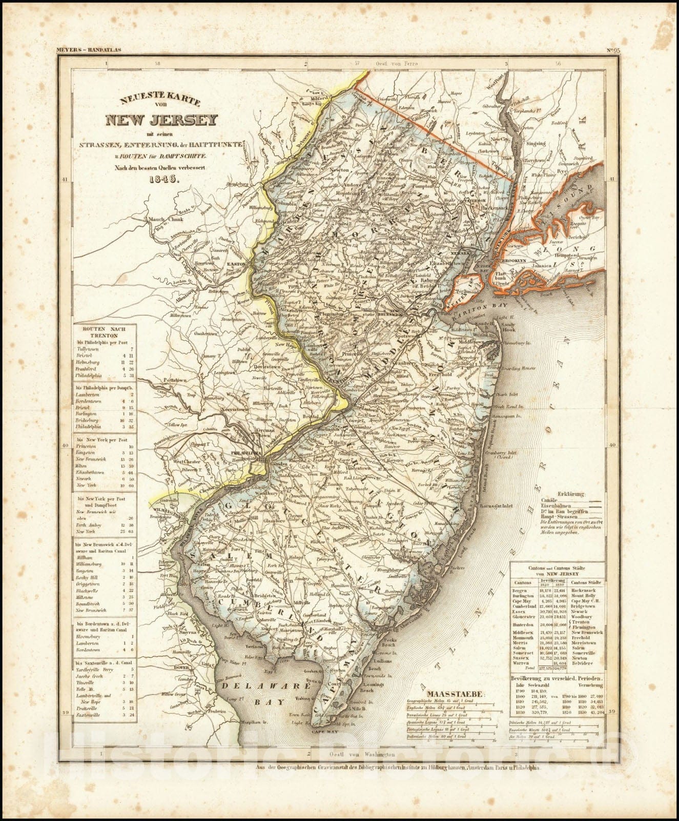 Historic Map : Neueste Karte von New Jersey,1846, 1846, Vintage Wall Art