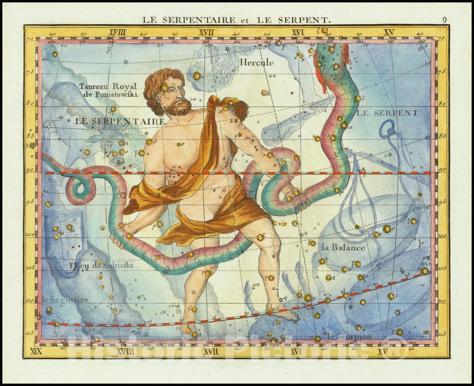 Historic Map : La Serpentaire et Le Serpente, Ophiucus & Serpens, 1776, Vintage Wall Art