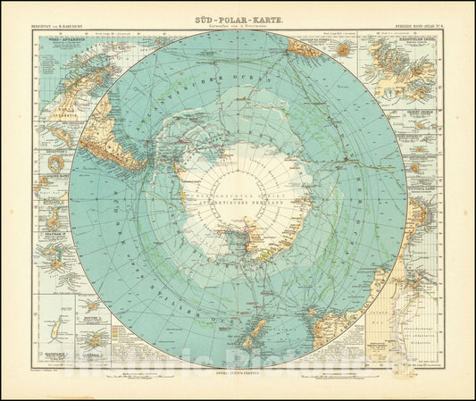 Historic Map : Sud-Polar-Karte, 1908, 1908, Vintage Wall Art