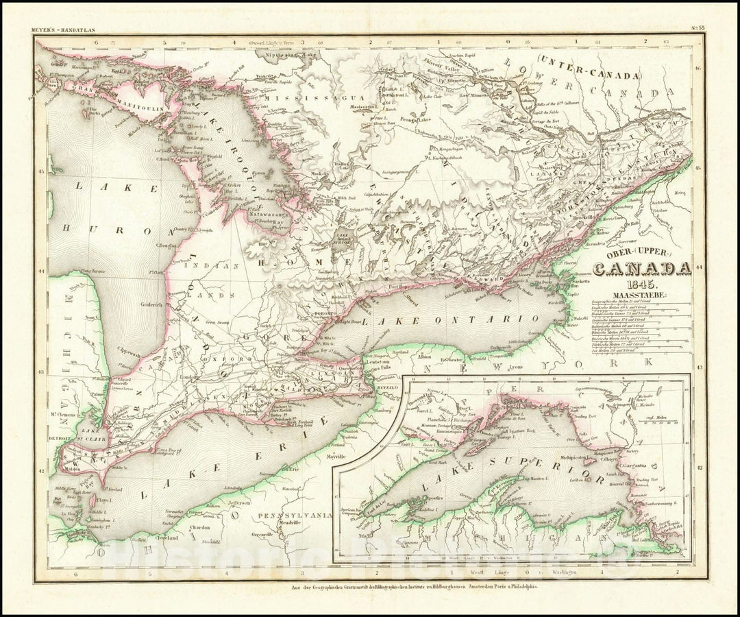 Historic Map : Ober-(Upper) Canada 1845 , 1845, Vintage Wall Art