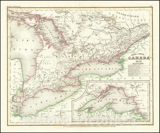 Historic Map : Ober-(Upper) Canada 1845 , 1845, Vintage Wall Art