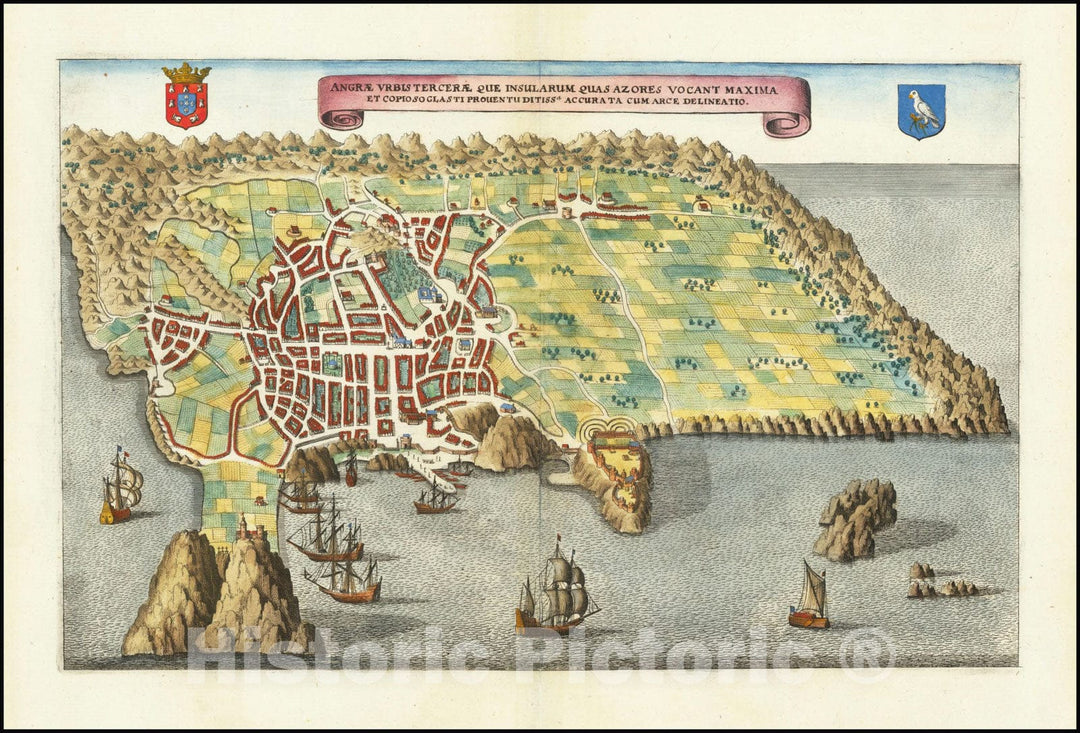 Historic Map : Angrae Urbis Tercerae Quae Insularum Quas Azores Vocant Maxima et Copioso Grlasti Proventu Ditissa Accurata Cum Arce Delineatio, 1638, Vintage Wall Art