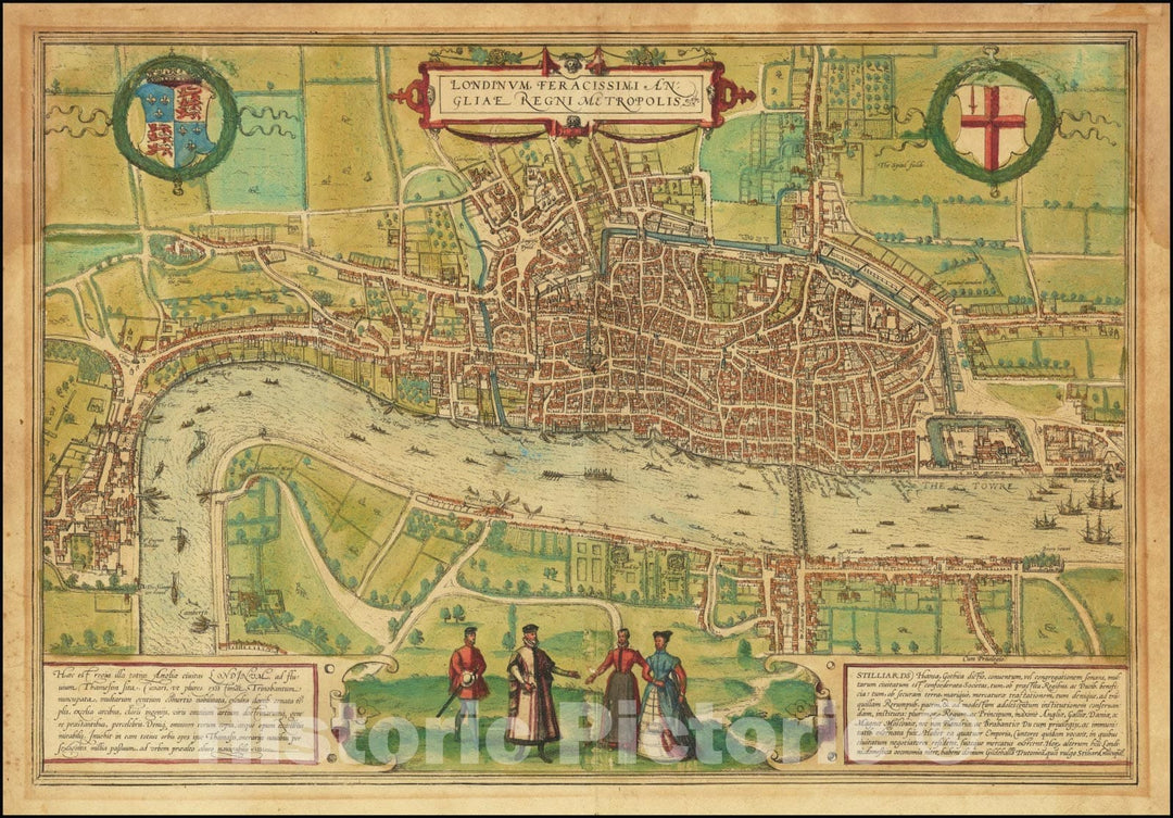 Historic Map : Londinum Feracissimi Angliae Regni Metropolis, 1572, Vintage Wall Art
