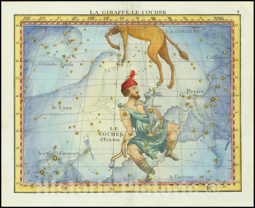 Historic Map : La Giraffe, Le Cocher, Camelopardal & Auriga, 1776, Vintage Wall Art