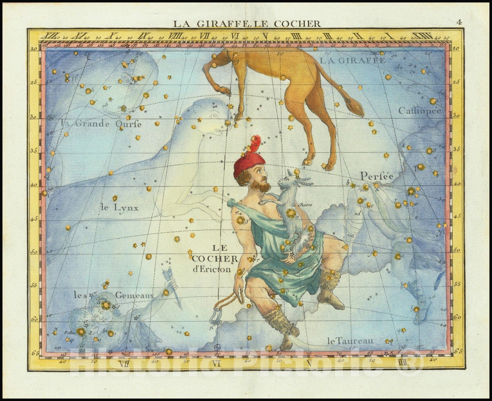 Historic Map : La Giraffe, Le Cocher, Camelopardal & Auriga, 1776, Vintage Wall Art