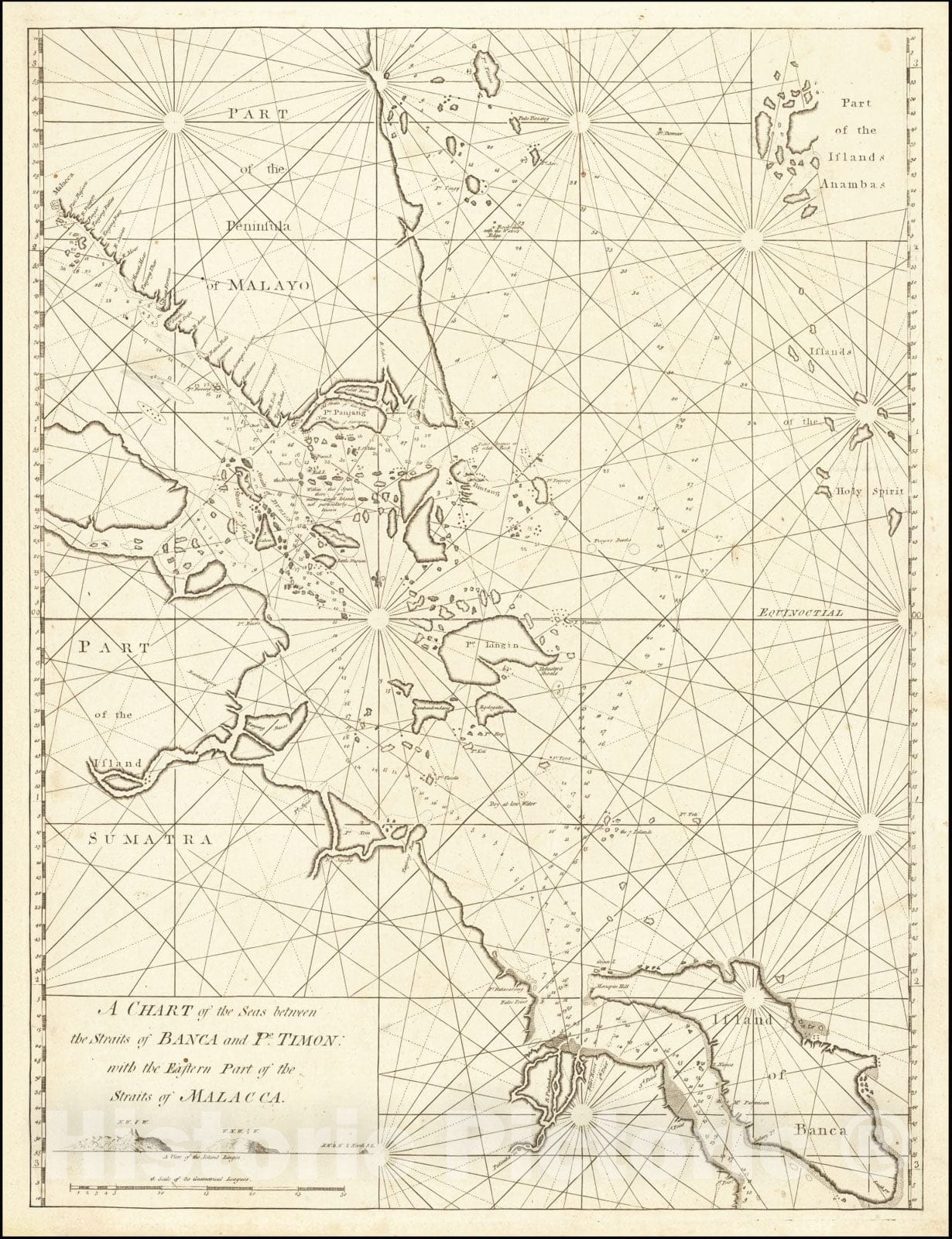 Historic Map : A Chart of the Seas between the Straits of Banca and Po. Timon: with Eastern Part of the Straits of Malacca, 1760, Vintage Wall Art