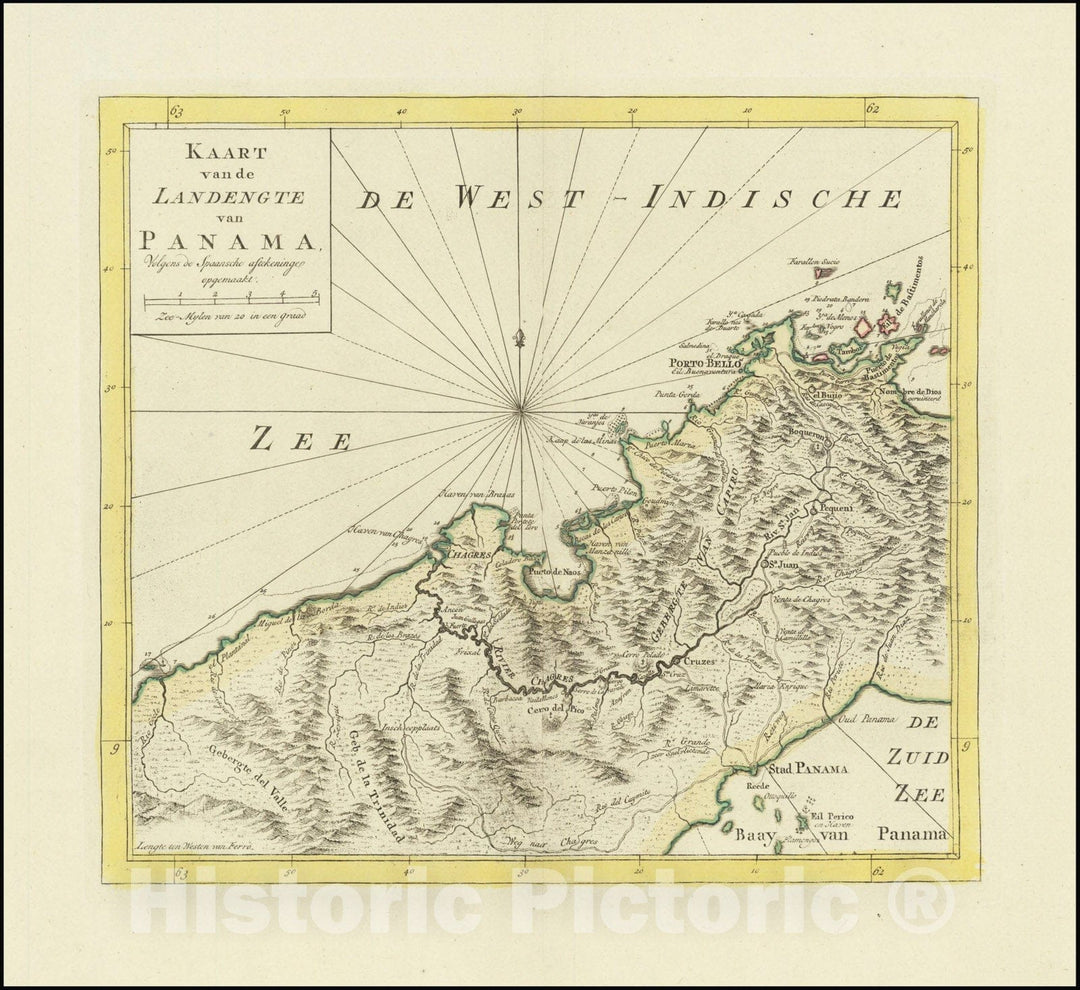 Historic Map : Kaart van de Landengte van Panama,  1745, Vintage Wall Art
