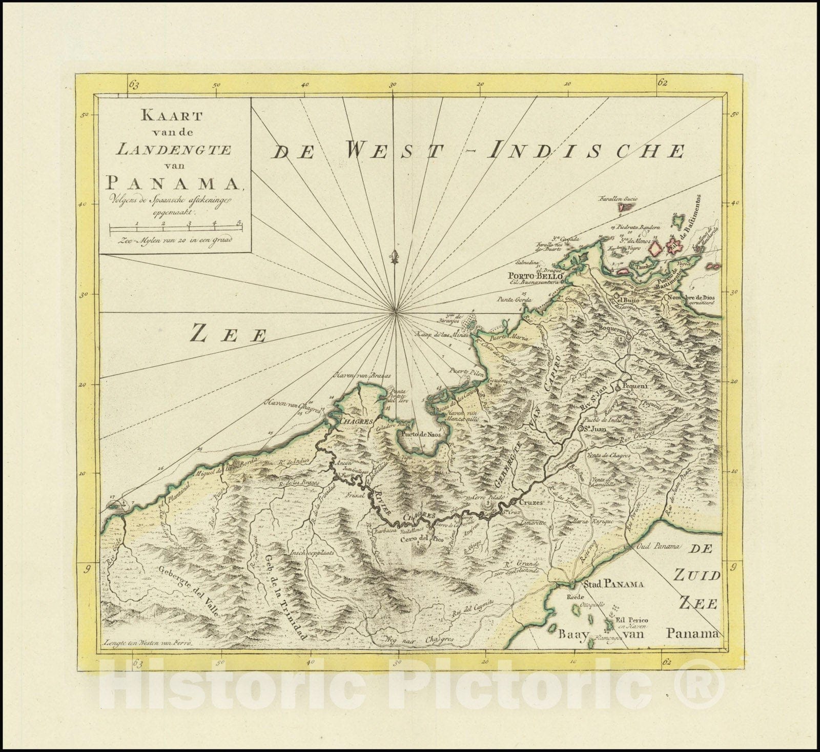 Historic Map : Kaart van de Landengte van Panama,  1745, Vintage Wall Art