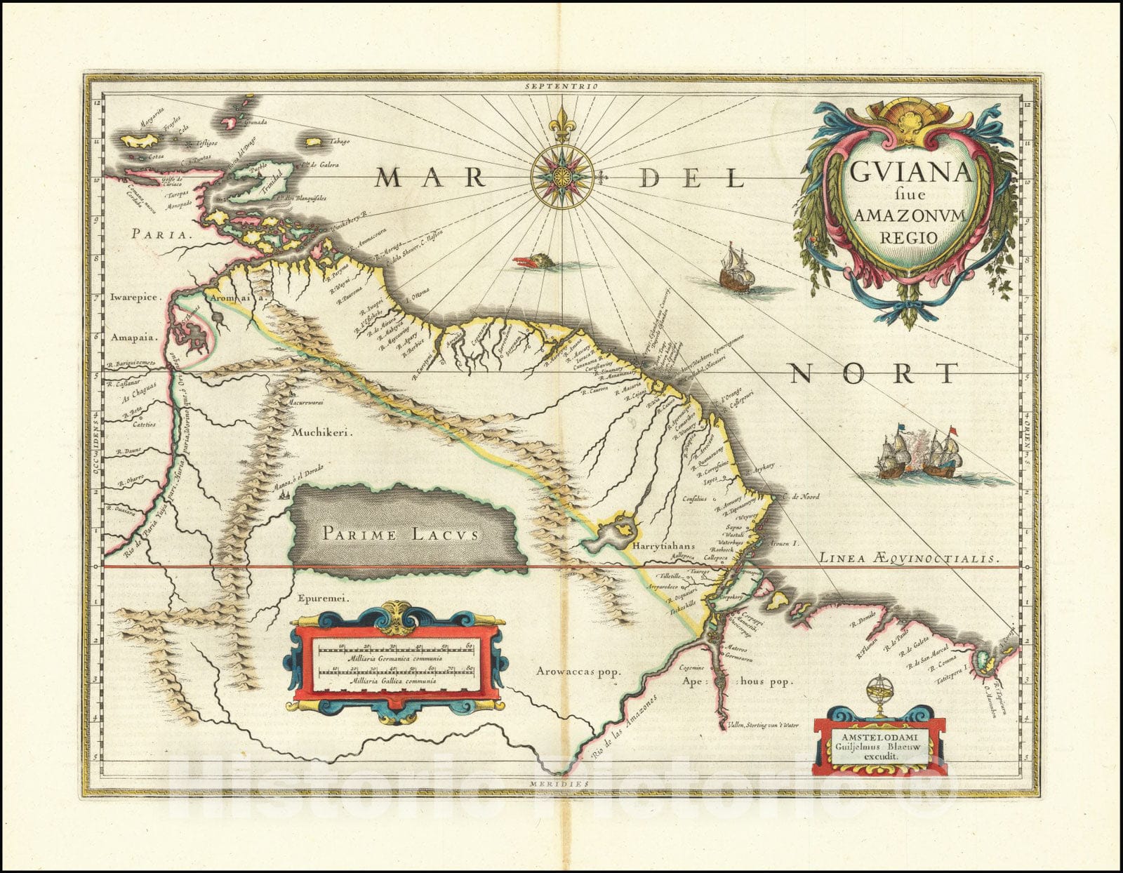Historic Map : Guiana Sive Amazonum Regio, 1640, Vintage Wall Art