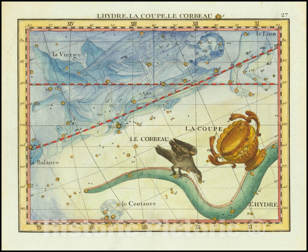 Historic Map : L Hydre, La Coupe, Le Corbeau, Hydra, Crater, Virgo, 1795, Vintage Wall Art