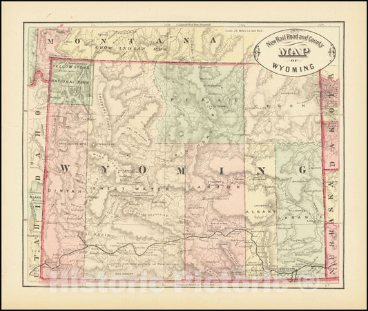 Historic Map : New Railroad and County Wyoming, 1884, Vintage Wall Art