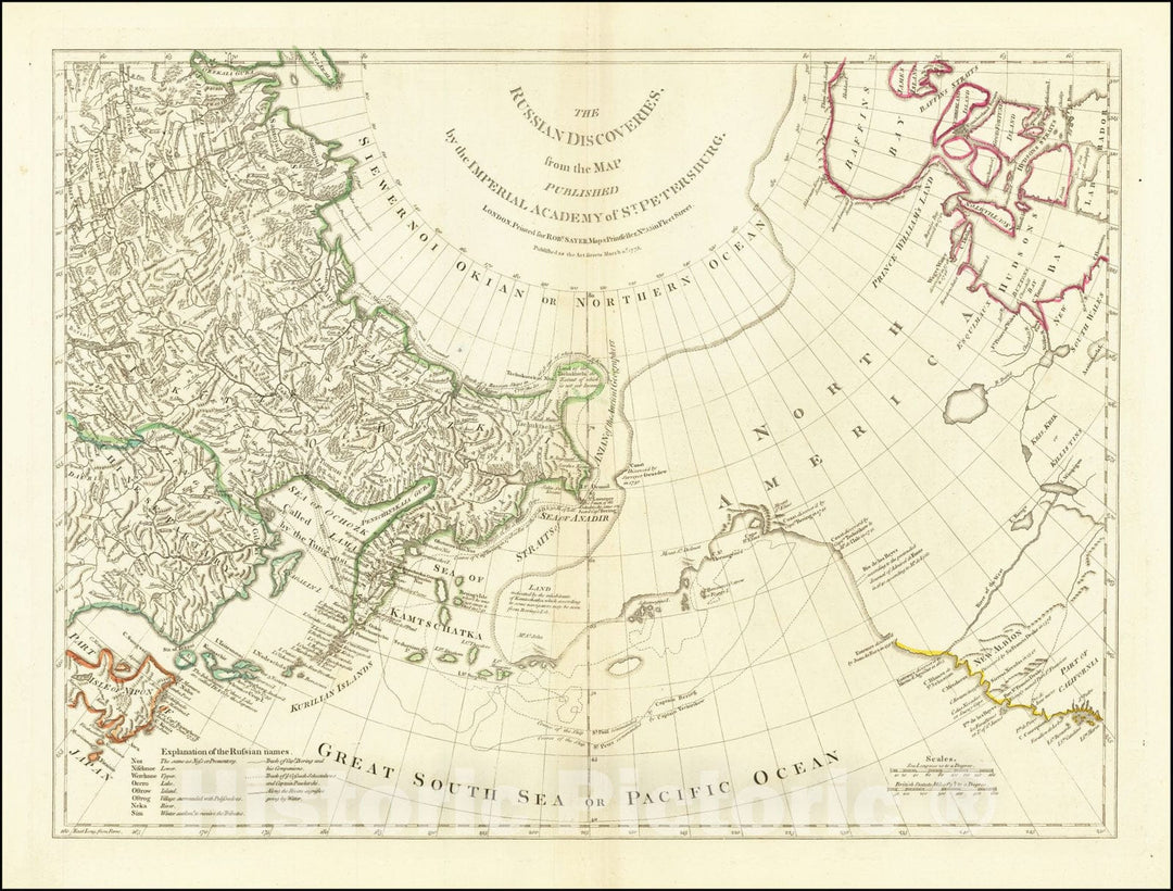 Historic Map : The Russian Discoveries, from the Map Published by the Imperial Academy of St. Petersburg, 1775, 1775, Vintage Wall Art
