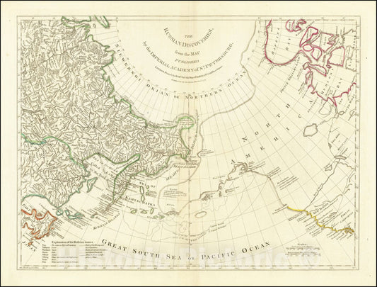 Historic Map : The Russian Discoveries, from the Map Published by the Imperial Academy of St. Petersburg, 1775, 1775, Vintage Wall Art