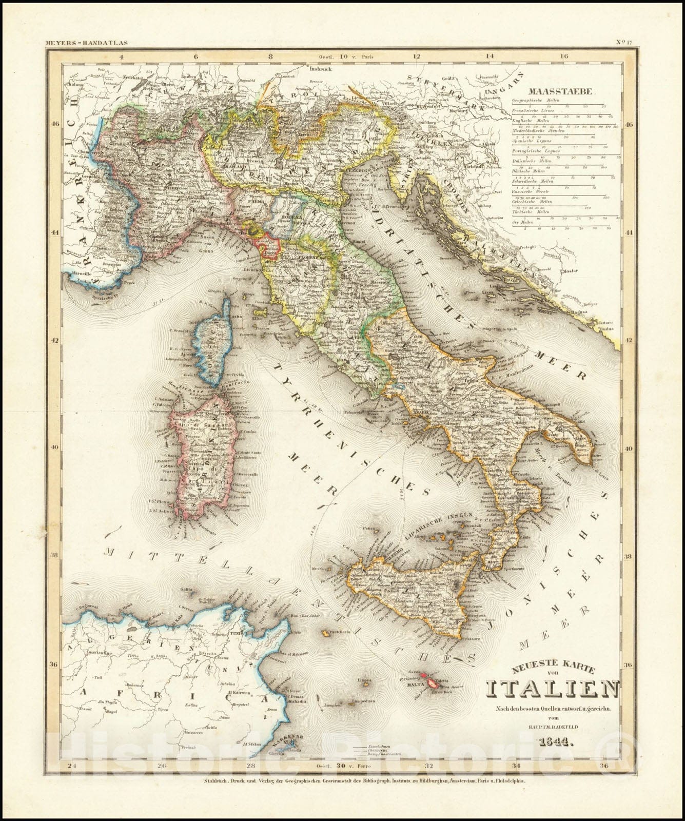 Historic Map : Neueste Karte von Italien , 1843, 1843, Vintage Wall Art