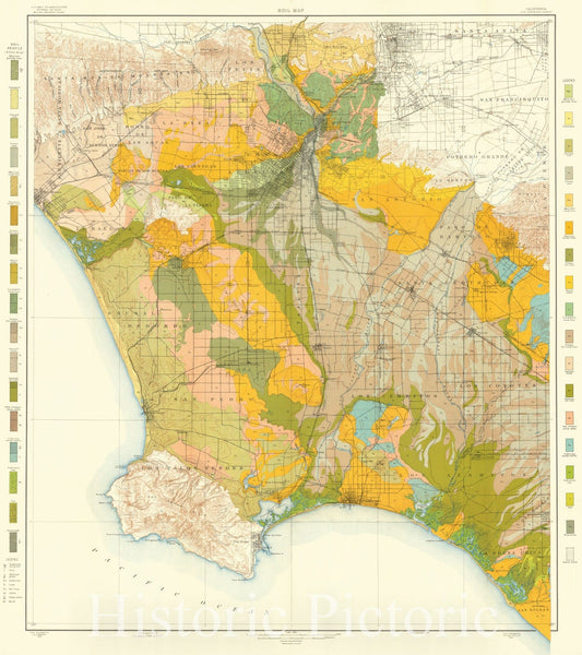 Historic Map : Soil Map , CaliforniaLos Angeles Sheet, 1903, Vintage Wall Art