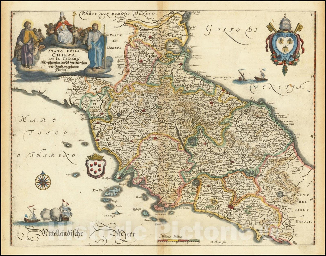 Historic Map : Stato Della Chiesa Con la Toscana,  1640, Vintage Wall Art