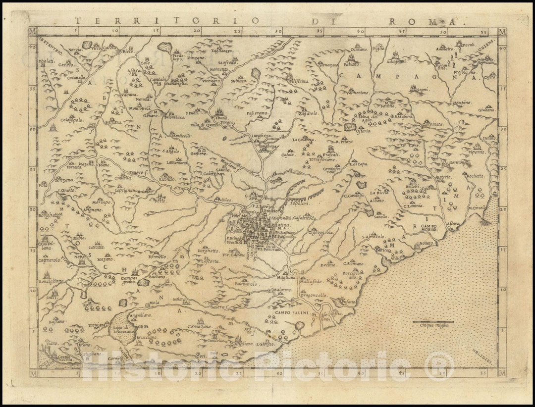 Historic Map : Territorio Di Roma, 1574 v1, Vintage Wall Art