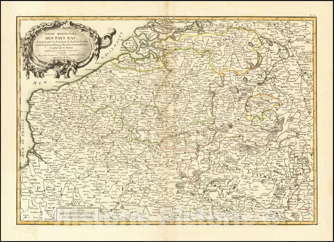 Historic Map : Partie Meridionale Des Pays Bas, Comprenant Les Provinces Brabant, Gueldre, Limbourg, Luxembourg, Haynaut, Namur, Flandre, Cambresis, Artois,  1763, Vintage Wall Art