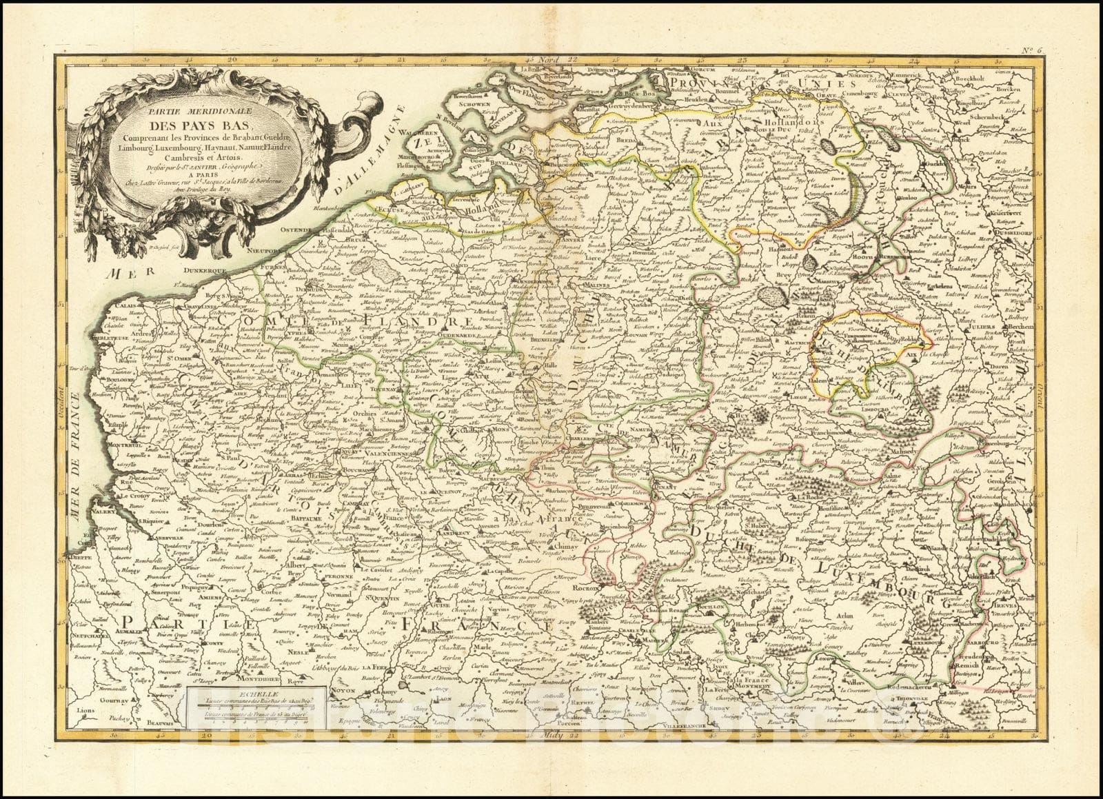 Historic Map : Partie Meridionale Des Pays Bas, Comprenant Les Provinces Brabant, Gueldre, Limbourg, Luxembourg, Haynaut, Namur, Flandre, Cambresis, Artois,  1763, Vintage Wall Art