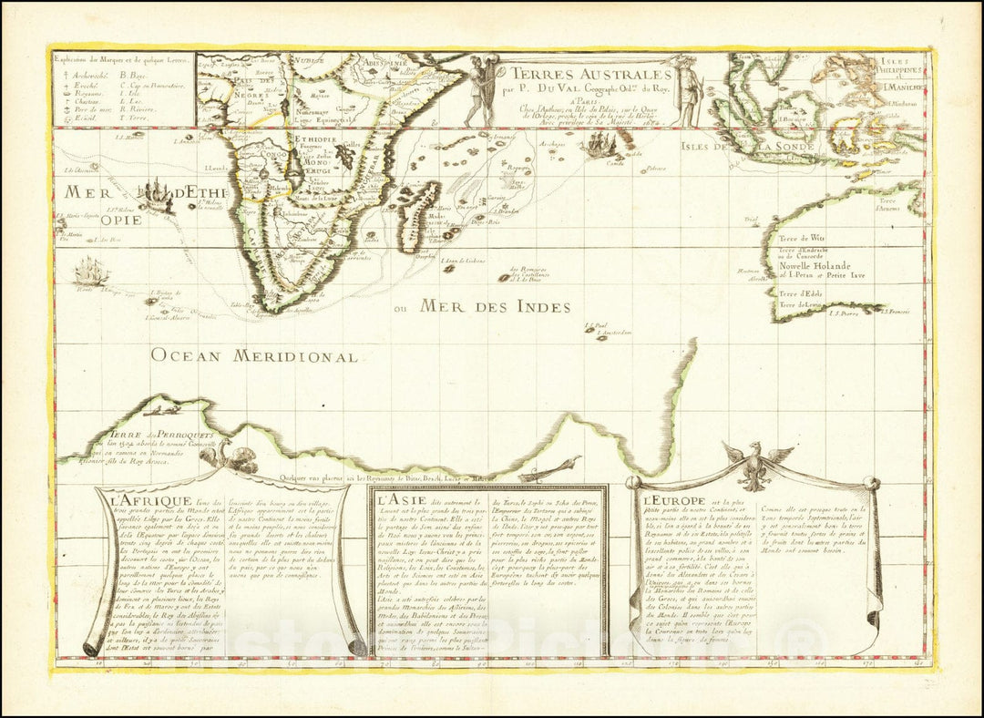 Historic Map : Terres Australes par P. Du Val, 1684, 1684, Vintage Wall Art