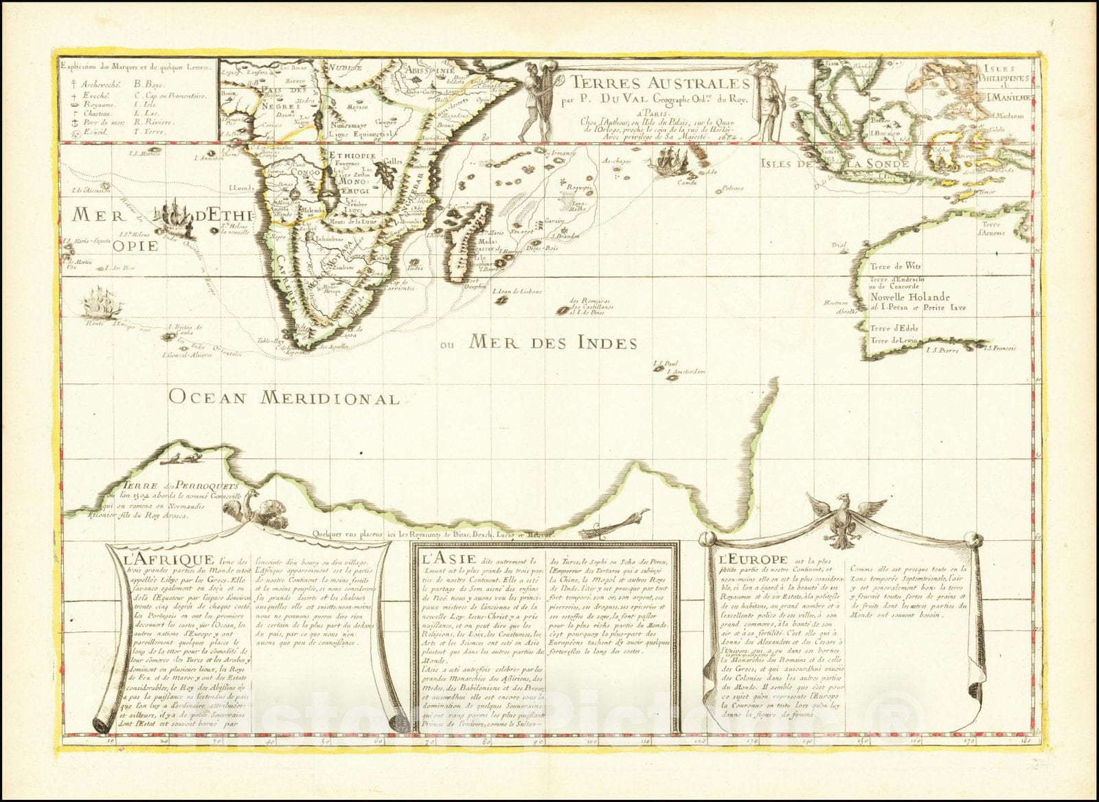 Historic Map : Terres Australes par P. Du Val, 1684, 1684, Vintage Wall Art
