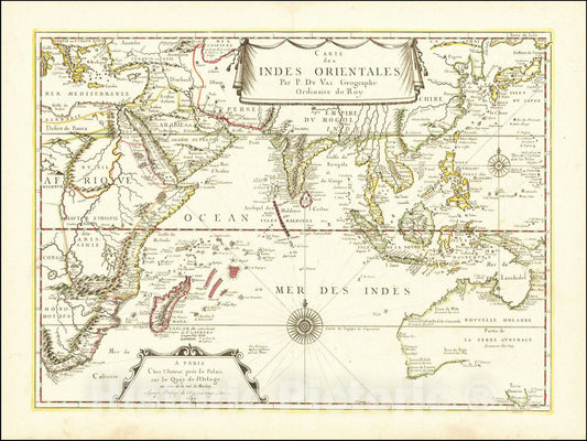 Historic Map : Carte des Indes Orientales, 1677, 1677, Vintage Wall Art