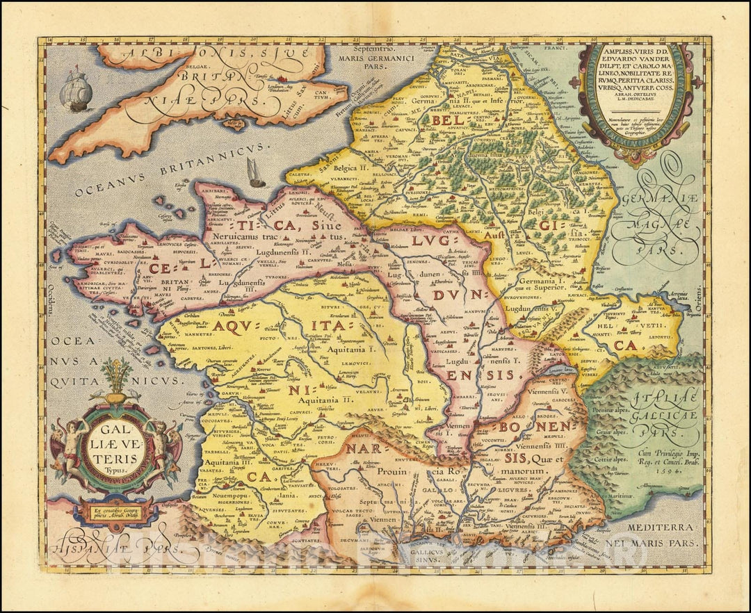 Historic Map : Galliae Veteris Typus, 1624, Vintage Wall Art