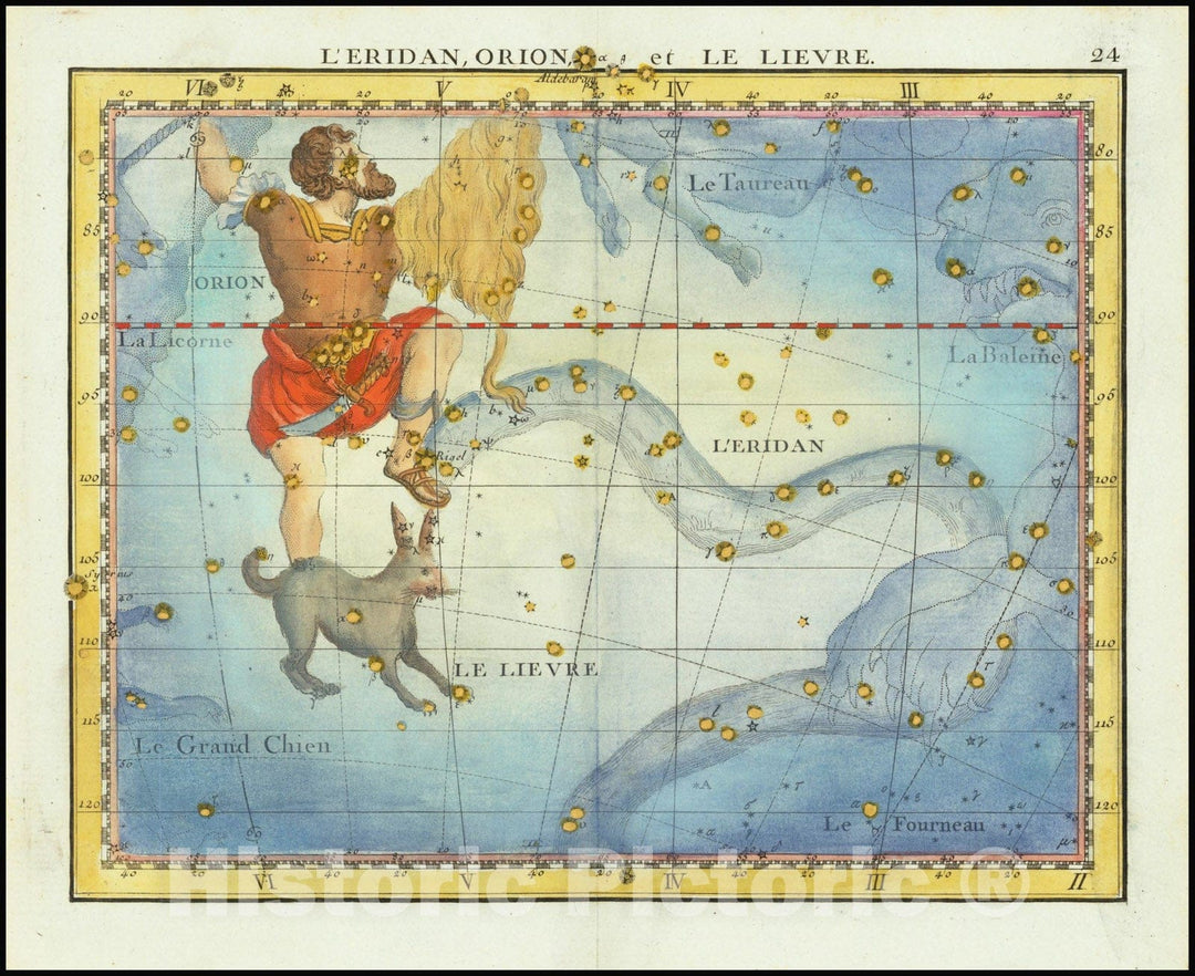 Historic Map : Eridanus Orion and Lepus,L'Eridan, Orion et Le Lievre, 1795, Vintage Wall Art