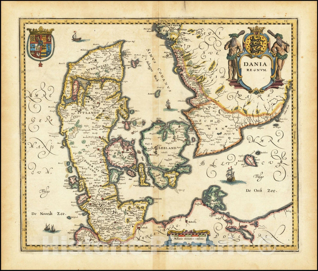 Historic Map : Dania Regnum, 1638 v1, Vintage Wall Art