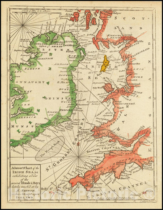 Historic Map : A Correct Chart of the Irish Sea, &c. exhibiting a View of the several Islands & Bays lately touch'd at by M. Thurot, in his Attempt upon Ireland, 1760, Vintage Wall Art