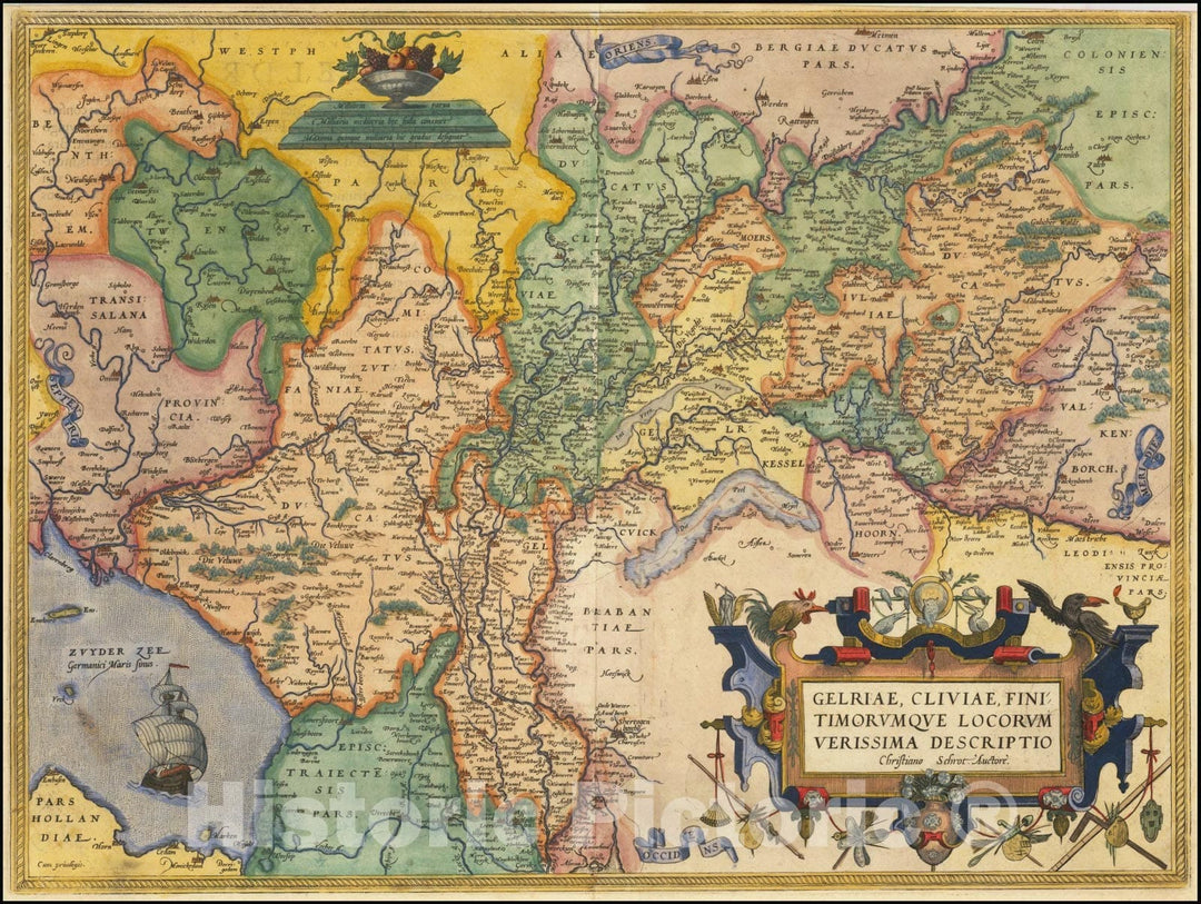 Historic Map : Gelriae, Cliviae, Finitimorum Que Locorum Verissima Descriptio Christiano Schrot. Auctore, 1603, Vintage Wall Art