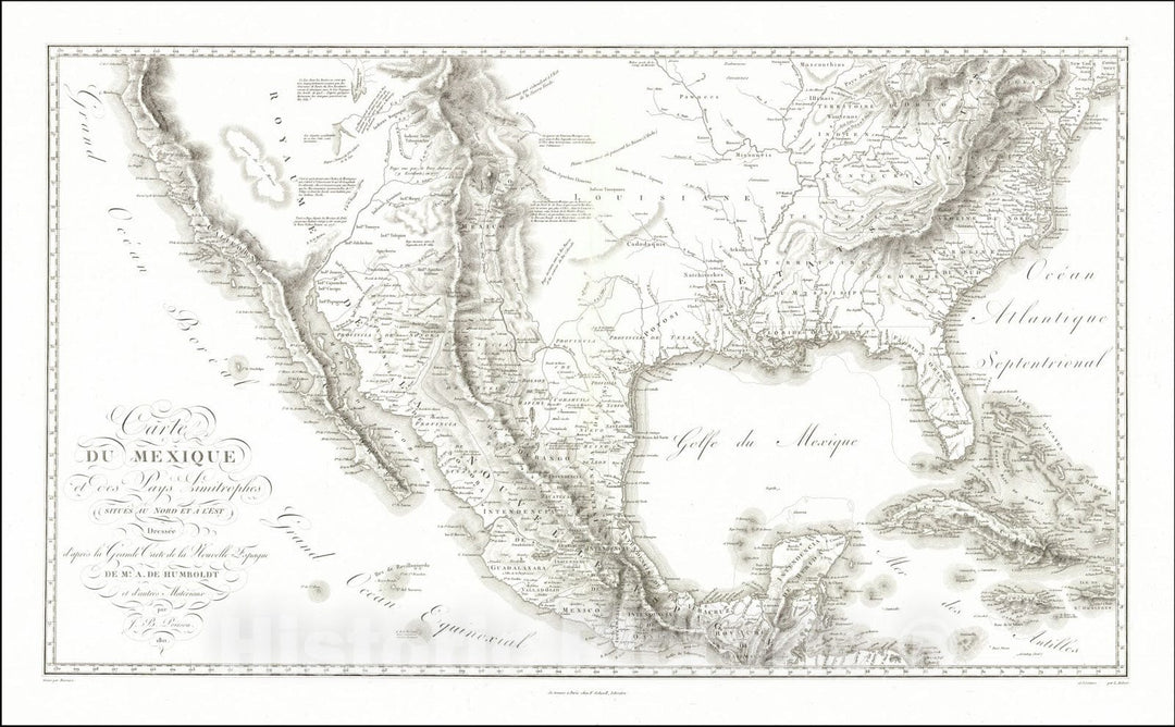 Historic Map : Carte Du Mexique et des Pays Limitrophes,d'apres la Grande Carte de la Nouvelle Espagne De Mr. A De Humboldt, 1811, Vintage Wall Art