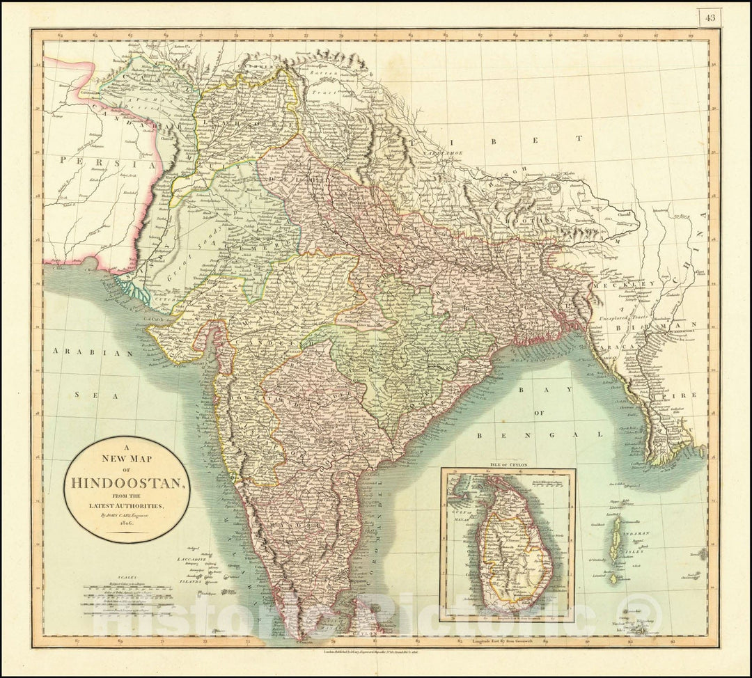 Historic Map : A New Hindoostan, From the Latest Authorities, 1806, 1806, Vintage Wall Art