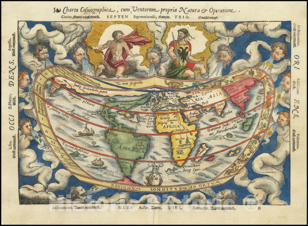 Historic Map : Charta Cosmographica, Cum Ventorum Propria Natura et Operatione, 1553 v2, Vintage Wall Art