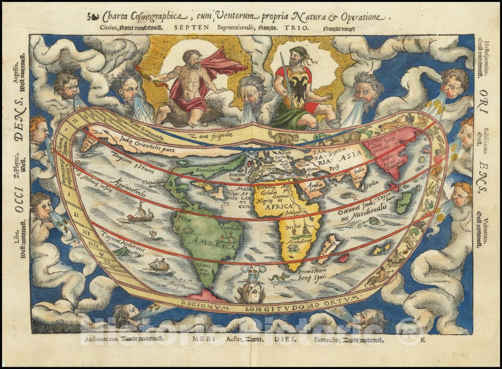 Historic Map : Charta Cosmographica, Cum Ventorum Propria Natura et Operatione, 1553 v2, Vintage Wall Art