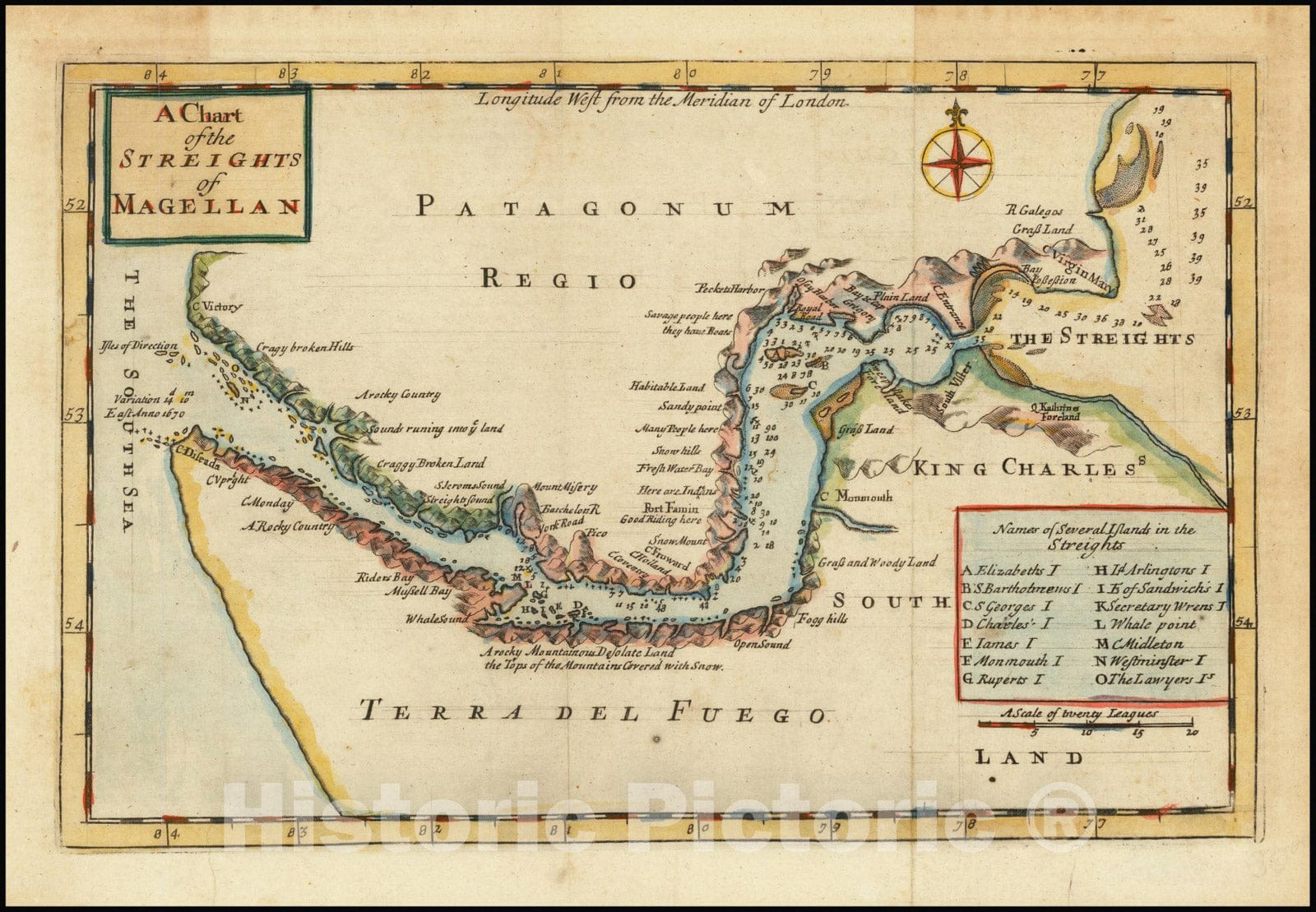 Historic Map : A Chart of the Streights of Magellan, 1720, Vintage Wall Art