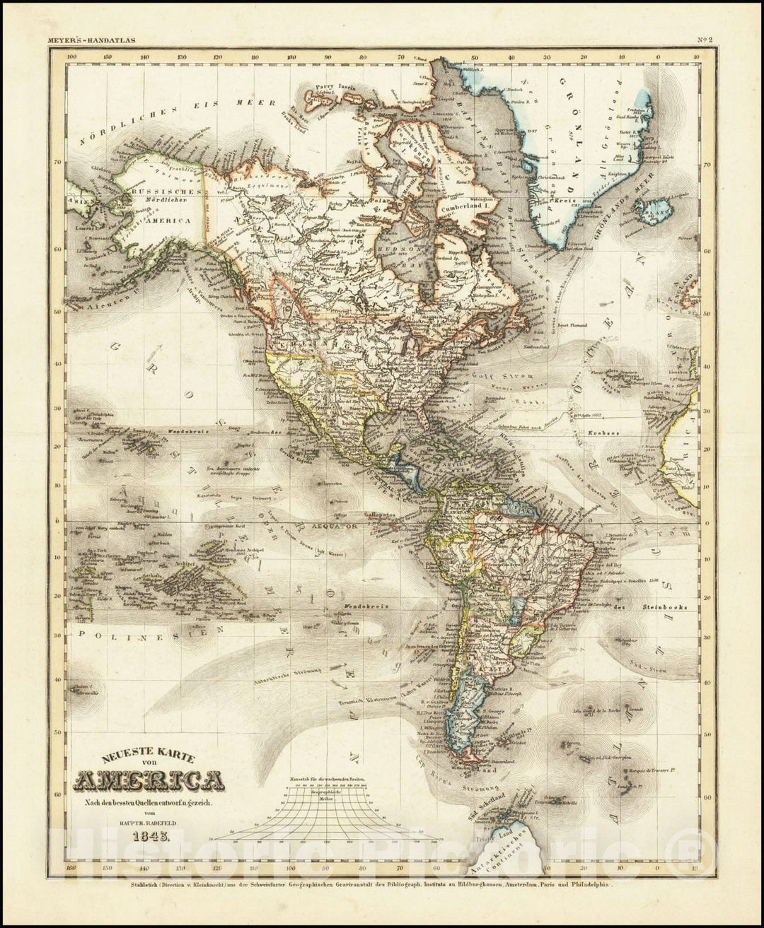 Historic Map : Neueste Karte von America nach den bessten Quellen entworf. u. gezeich, 1843, Vintage Wall Art