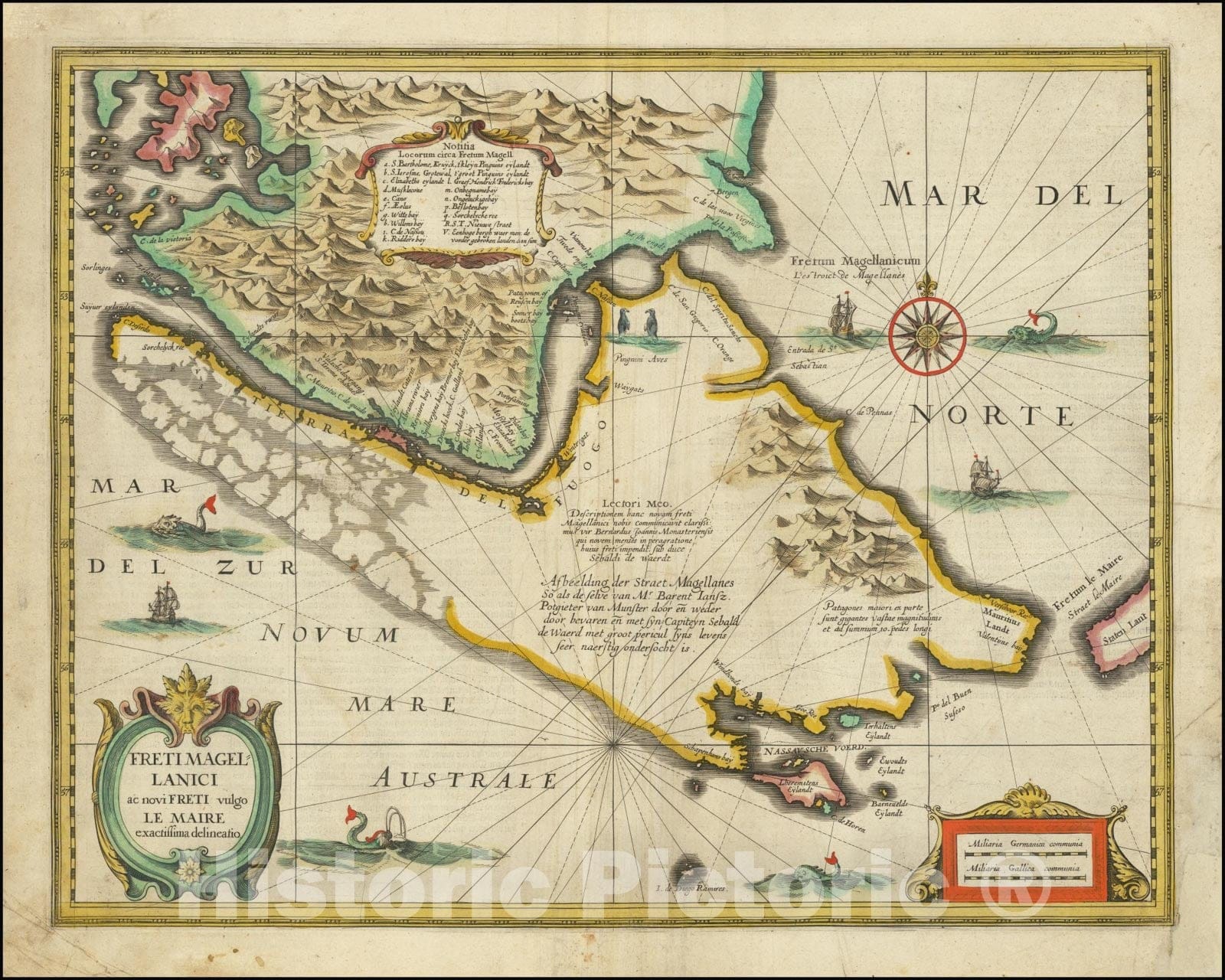 Historic Map : Freti Magellanici ac novi Freti vulgo Le Maire exactissima delineatio, 1630, Vintage Wall Art
