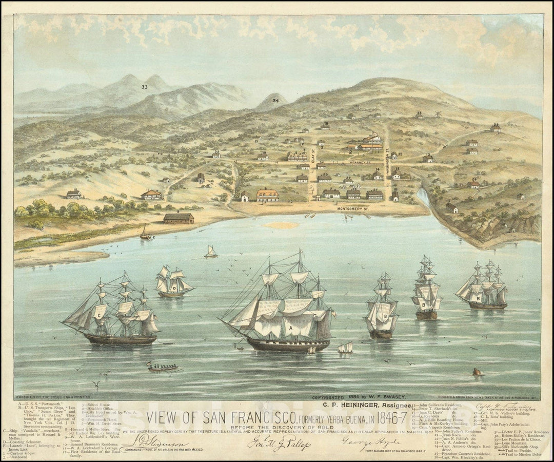 Historic Map : View of San Francisco, Formerly Yerba Buena, In 1846-7Before the Discovery of Gold,  1884, Vintage Wall Art