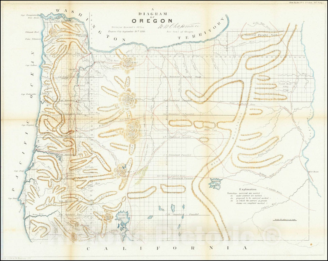 Historic Map : A Diagram of Oregon, 1860, 1860, Vintage Wall Art