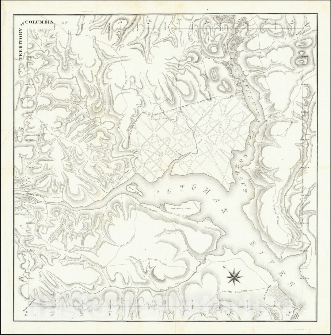 Historic Map : Territory of Columbia,1793 (1852), Vintage Wall Art