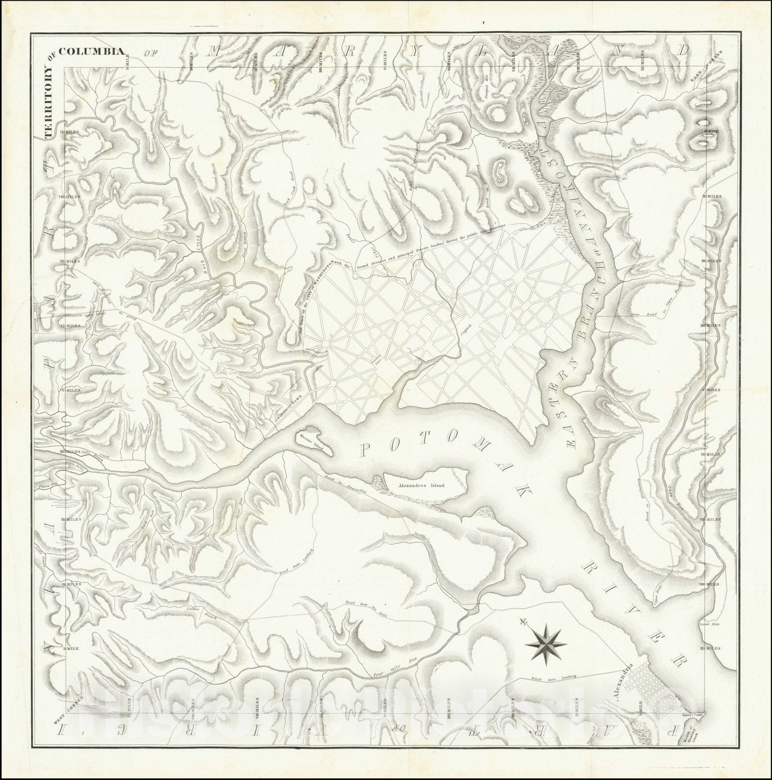 Historic Map : Territory of Columbia,1793 (1852), Vintage Wall Art
